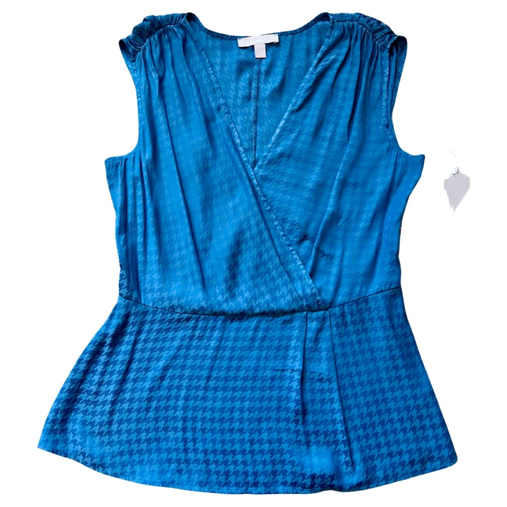 Chelsea28 sleeveless NWT Peplum Blue Houndstooth Top, Size M
